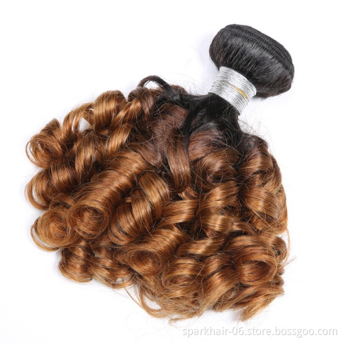 9a SPARK Remy Human Hair Weaving Bundle for Women Weave Hair Extension Brazilian Ombre Black Brown Bouncy Curly FUMI FUNMI 1b/30
